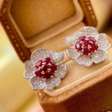 14k Gold 1.85 Ctw Natural Ruby & Diamond Earrings