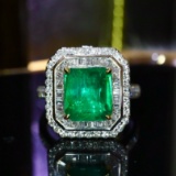 14k Gold 3.12 Ctw Vivid Green Natural Emerald & Diamond Ring/pendant