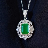 14k Gold 2.04 Ctw Vivid Green Natural Emerald & Diamond Pendant