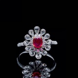 14k Gold 0.73 Ctw Vivid Red Natural Ruby & Diamond Ring