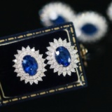 14k Gold 2.82 Ctw Natural Sapphire & Diamond Earrings