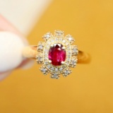 14k Gold 0.71 Ctw Vivid Red Natural Ruby & Diamond Ring