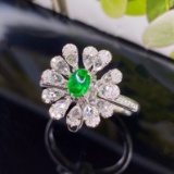 14k Gold 0.55 Ctw Vivid Green Natural Emerald & Diamond Ring