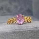 14k Gold 1.20 Ctw Natural Padparadscha Sapphire & Diamond Ring