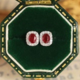 14k Gold 0.5 Ctw Natural Ruby & Diamond Earrings