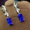 14k Gold 3.5 Ct Vivid Blue Natural Tanzanite & Diamond Earrings