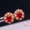 14k Gold 0.73 Ct Vivid Red Natural Ruby & Diamond Earrings