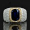 14k Gold 5.22 Ctw Vivid Blue Natural Sapphire & Diamond Ring