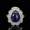14k Gold 3.83 Ctw Vivid Blue Natural Sapphire & Diamond Ring