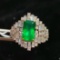 14k Gold 3.21 Ctw Vivid Green Natural Emerald & Diamond Ring