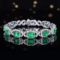 14k Gold 9.05 Ctw Vivid Green Natural Emerald & Diamond Bracelet