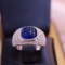 14k Gold 3.16 Ct Vivid Blue Natural Sapphire & Diamond Ring