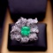 14k Gold 0.9 Ct Vivid Green Natural Emerald & Diamond Ring