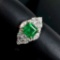 14k Gold 1.37 Ct Vivid Green Natural Emerald & Diamond Ring