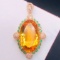 14k Gold 17.64 Ct Natural Citrine & Diamond Pendant