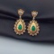 14k Gold 1.82 Ct Vivid Green Natural Emerald & Diamond Earrings