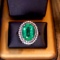 14k Gold 4.5 Ct Vivid Green Natural Emerald & Diamond Ring