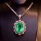 14k Gold 3.9 Ct Vivid Green Natural Emerald & Diamond Pendant