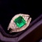 14k Gold 1.25 Ct Vivid Green Natural Emerald & Diamond Ring