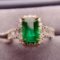 14k Gold 2.83 Ctw Vivid Green Natural Emerald & Diamond Ring