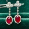 14k Gold 3.24 Ctw Vivid Red Natural Ruby & Diamond Earrings