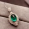 14k Gold 1.50 Ctw Vivid Green Natural Emerald & Diamond Pendant