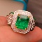 14k Gold 3.59 Ctw Vivid Green Natural Emerald & Diamond Ring