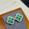 14k Gold 1.97 Ctw Vivid Green Natural Emerald & Diamond Earrings