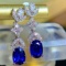 14k Gold 2.24 Ctw Natural Sapphire & Diamond Earrings