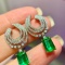14k Gold 3.16 Ctw Vivid Green Natural Emerald & Diamond Earrings
