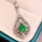 14k Gold 1.24 Ct Vivid Green Natural Emerald & Diamond Pendant