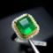 14k Gold 3.58 Ctw Vivid Green Natural Emerald & Diamond Ring
