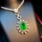 14k Gold 4.36 Ctw Vivid Green Natural Emerald & Diamond Pendant