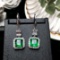 14k Gold 3.52 Ctw Vivid Green Natural Emerald & Diamond Earrings
