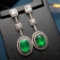 14k Gold 3.12 Ctw Vivid Green Natural Emerald & Diamond Earrings
