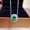 14k Gold 0.4 Ct Vivid Green Natural Emerald & Diamond Necklace