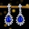 14k Gold 5.36 Ctw Vivid Blue Natural Sapphire & Diamond Earrings