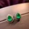 14k Gold 1.43 Ctw Vivid Green Natural Emerald & Diamond Earrings