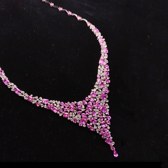 14k Gold 21.22 Ctw Natural Padparadscha Sapphire & Diamond Necklace