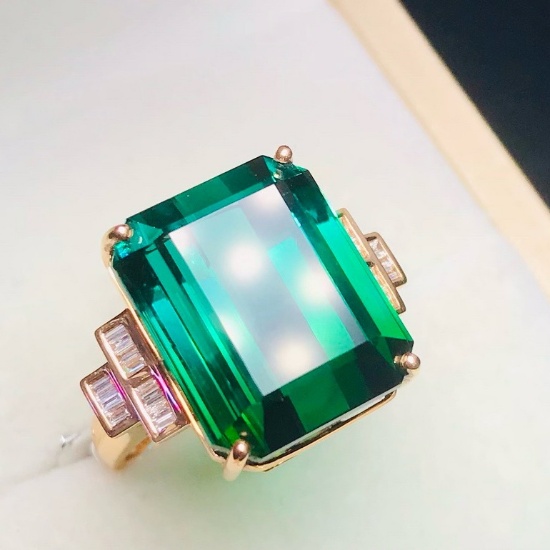 14k Gold 26.5 Ct Natural Tourmaline & Diamond Ring