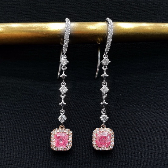 14k Gold 1.83 Ctw Natural Pink Diamond & Diamond Earrings