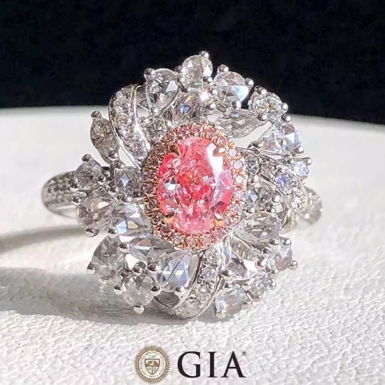 Gia Certified 14k Gold 1.53 Ctw Natural Pink Diamond & Diamond Ring