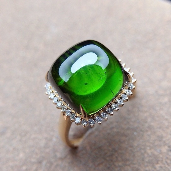 14k Gold 9 Ct Natural Tourmaline & Diamond Ring