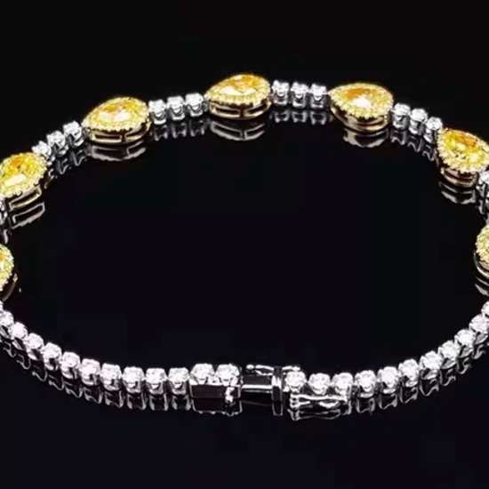 14k Gold 3.72 Ct Natural Yellow Diamond & Diamond Bracelet