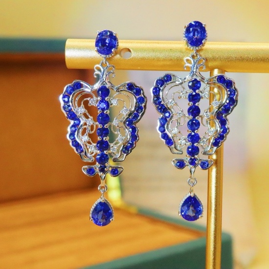 14k Gold 4.00 Ctw Natural Sapphire & Diamond Earrings