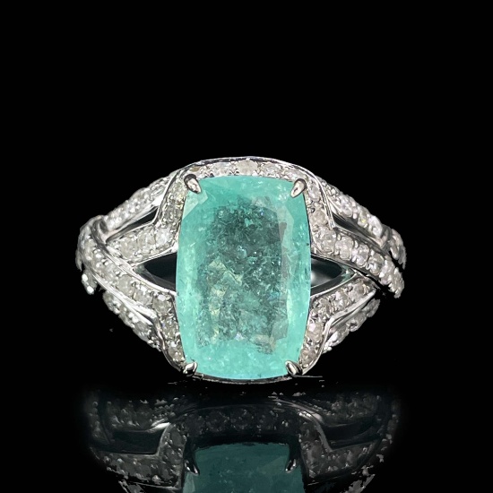 14k Gold 3.51 Ctw Natural Paraiba Tourmaline & Diamond Ring