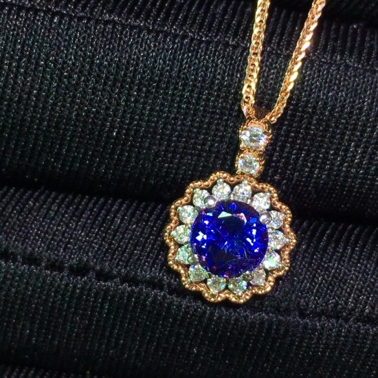 14k Gold 1.6 Ct Natural Tanzanite & Diamond Pendant
