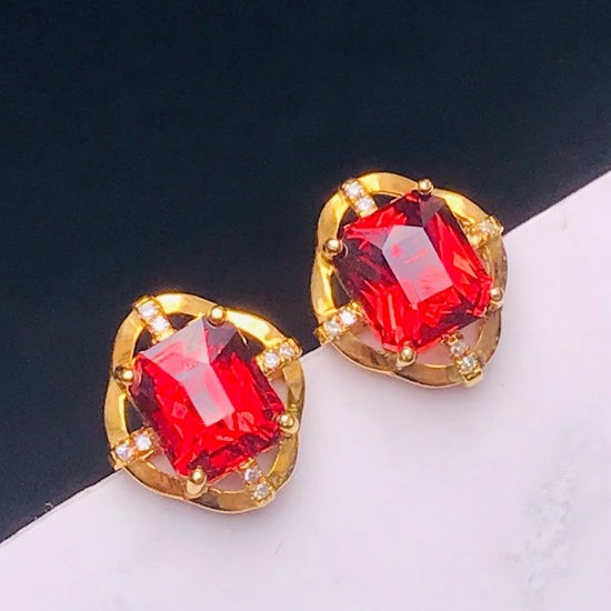 14k Gold 3.31 Ct Natural Garnet & Diamond Earrings