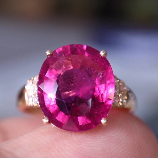14k Gold 4.15 Ct Natural Tourmaline & Diamond Ring
