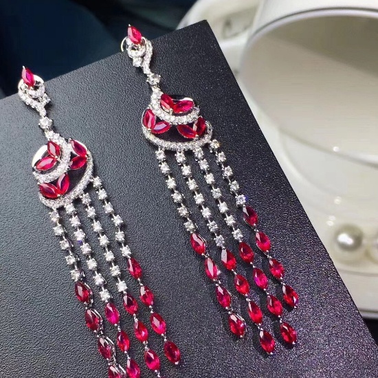 14k Gold 5.9 Ctw Vivid Red Natural Ruby & Diamond Earrings